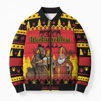 Germany Christmas Bomber Puffer Jacket Saint Nicholas And Knecht Ruprecht Drink Beer - Wonder Print Shop
