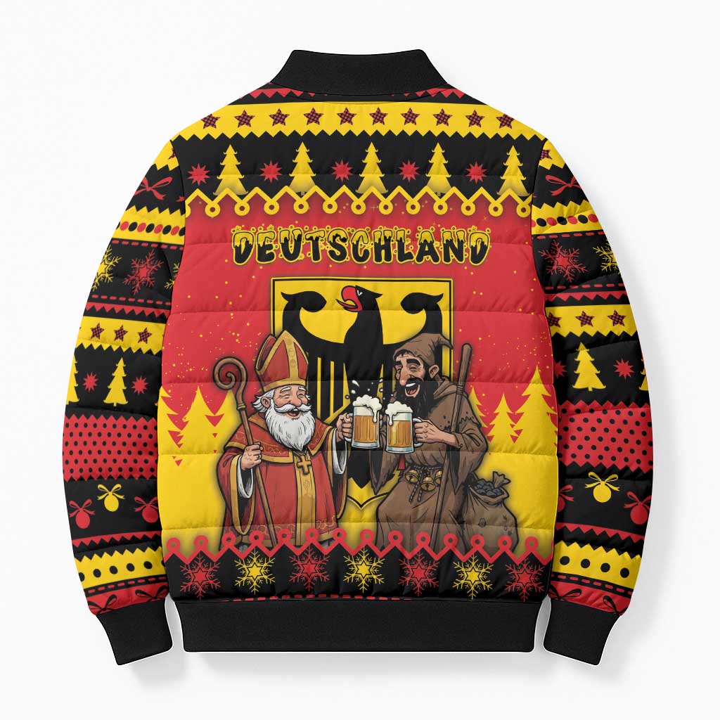 Germany Christmas Bomber Puffer Jacket Saint Nicholas And Knecht Ruprecht Drink Beer - Wonder Print Shop