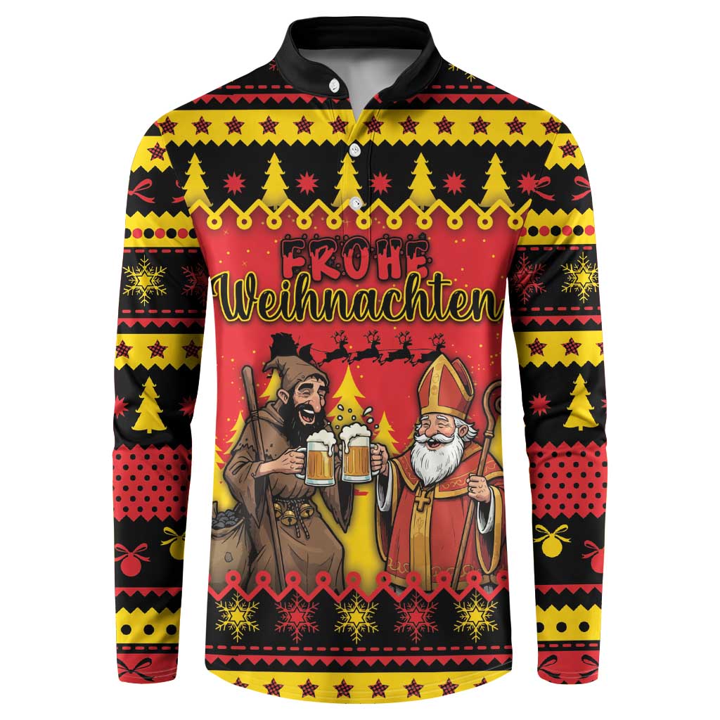 Germany Christmas Button Sweatshirt Saint Nicholas And Knecht Ruprecht Drink Beer - Wonder Print Shop