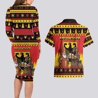 Germany Christmas Couples Matching Long Sleeve Bodycon Dress and Hawaiian Shirt Saint Nicholas And Knecht Ruprecht Drink Beer - Wonder Print Shop