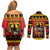 Germany Christmas Couples Matching Off Shoulder Short Dress and Long Sleeve Button Shirt Saint Nicholas And Knecht Ruprecht Drink Beer - Wonder Print Shop