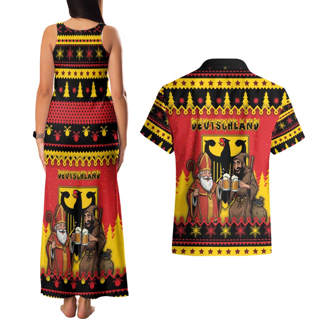 Germany Christmas Couples Matching Tank Maxi Dress and Hawaiian Shirt Saint Nicholas And Knecht Ruprecht Drink Beer - Wonder Print Shop