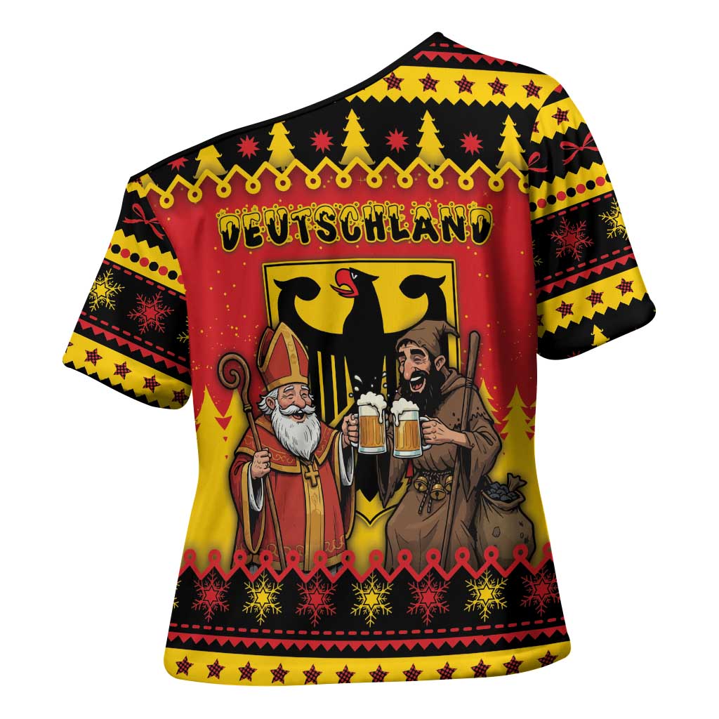 Germany Christmas Cross Shoulder Shirt Saint Nicholas And Knecht Ruprecht Drink Beer - Wonder Print Shop