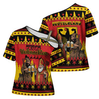 Germany Christmas Cross Shoulder Shirt Saint Nicholas And Knecht Ruprecht Drink Beer - Wonder Print Shop