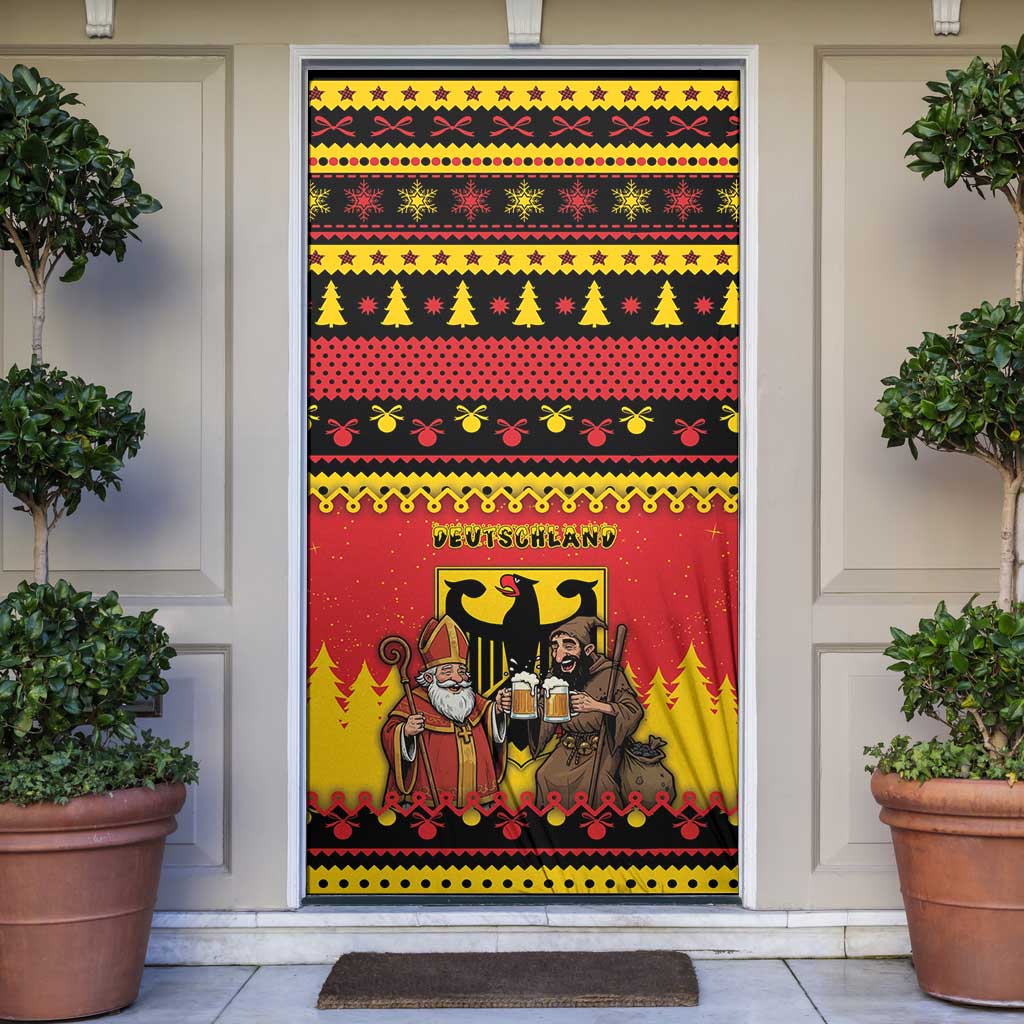 Germany Christmas Door Cover Saint Nicholas And Knecht Ruprecht Drink Beer - Wonder Print Shop
