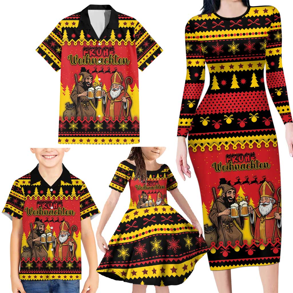 Germany Christmas Family Matching Long Sleeve Bodycon Dress and Hawaiian Shirt Saint Nicholas And Knecht Ruprecht Drink Beer - Wonder Print Shop