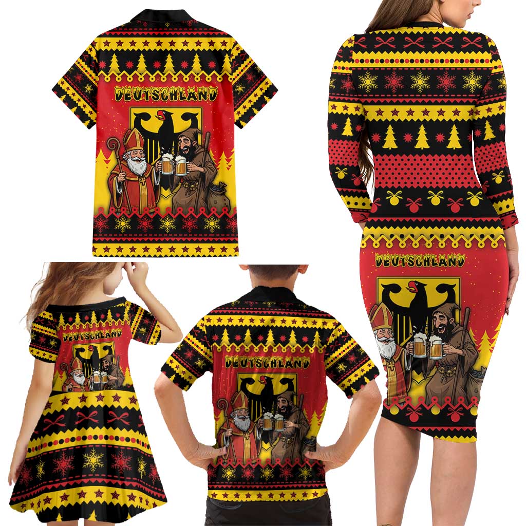 Germany Christmas Family Matching Long Sleeve Bodycon Dress and Hawaiian Shirt Saint Nicholas And Knecht Ruprecht Drink Beer - Wonder Print Shop