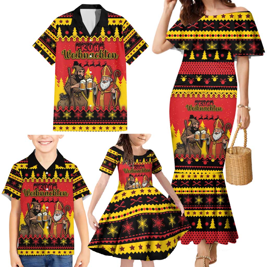 Germany Christmas Family Matching Mermaid Dress and Hawaiian Shirt Saint Nicholas And Knecht Ruprecht Drink Beer - Wonder Print Shop