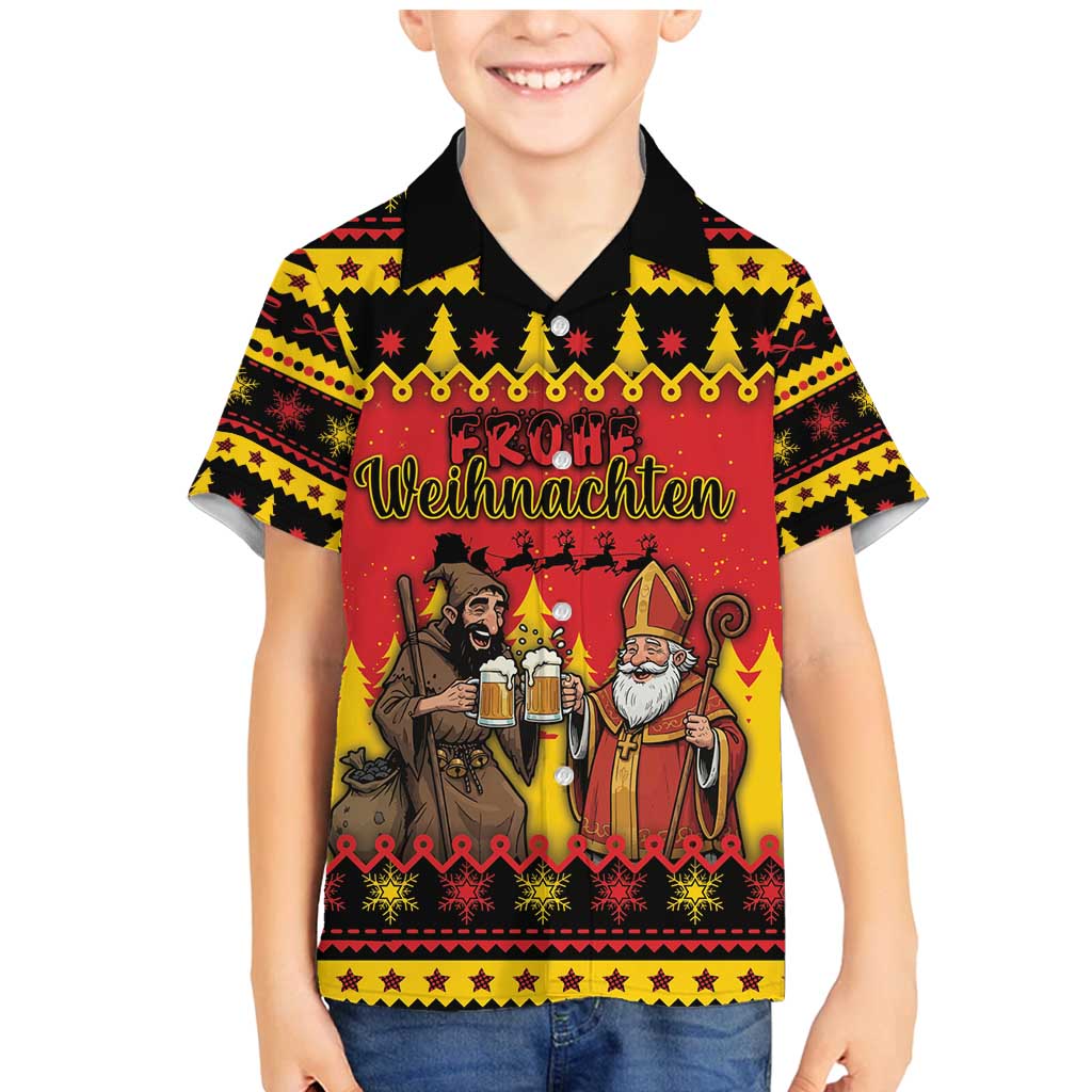 Germany Christmas Family Matching Mermaid Dress and Hawaiian Shirt Saint Nicholas And Knecht Ruprecht Drink Beer - Wonder Print Shop