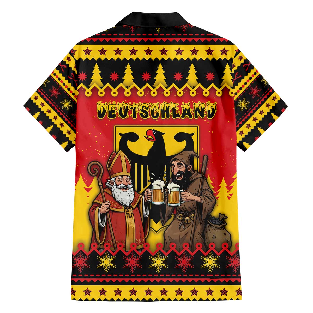 Germany Christmas Family Matching Off The Shoulder Long Sleeve Dress and Hawaiian Shirt Saint Nicholas And Knecht Ruprecht Drink Beer - Wonder Print Shop