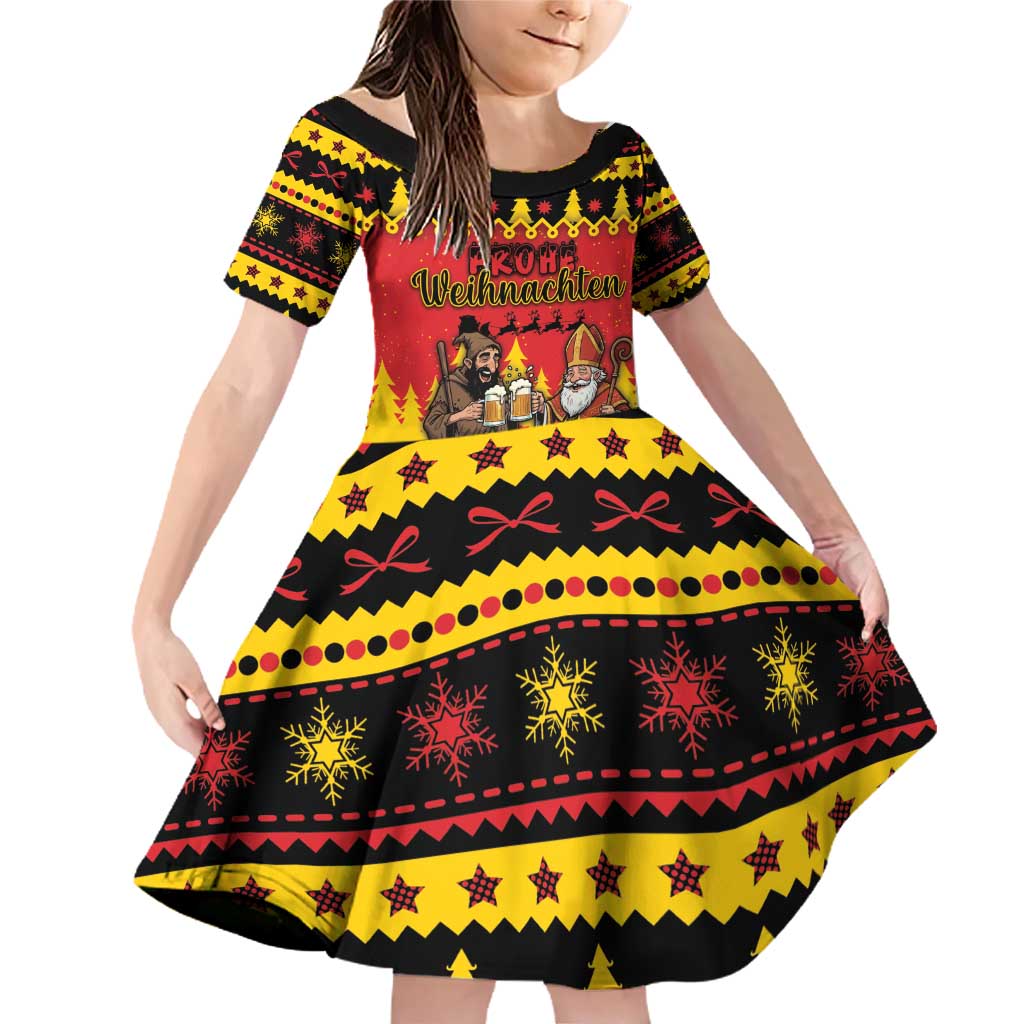 Germany Christmas Family Matching Off Shoulder Short Dress and Hawaiian Shirt Saint Nicholas And Knecht Ruprecht Drink Beer - Wonder Print Shop