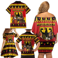 Germany Christmas Family Matching Off Shoulder Short Dress and Hawaiian Shirt Saint Nicholas And Knecht Ruprecht Drink Beer - Wonder Print Shop