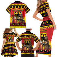 Germany Christmas Family Matching Short Sleeve Bodycon Dress and Hawaiian Shirt Saint Nicholas And Knecht Ruprecht Drink Beer - Wonder Print Shop