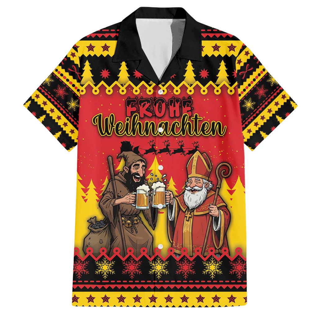 Germany Christmas Family Matching Short Sleeve Bodycon Dress and Hawaiian Shirt Saint Nicholas And Knecht Ruprecht Drink Beer - Wonder Print Shop