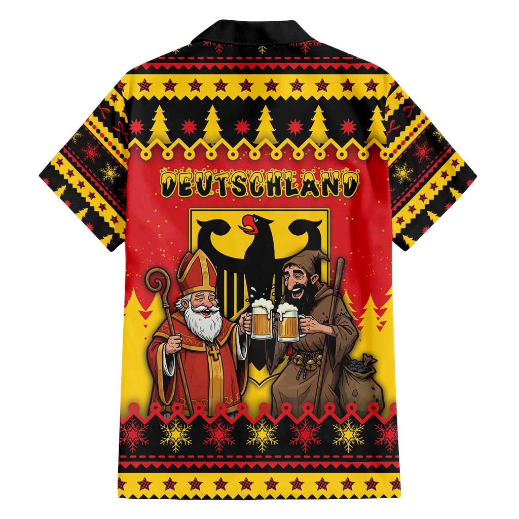 Germany Christmas Family Matching Short Sleeve Bodycon Dress and Hawaiian Shirt Saint Nicholas And Knecht Ruprecht Drink Beer - Wonder Print Shop