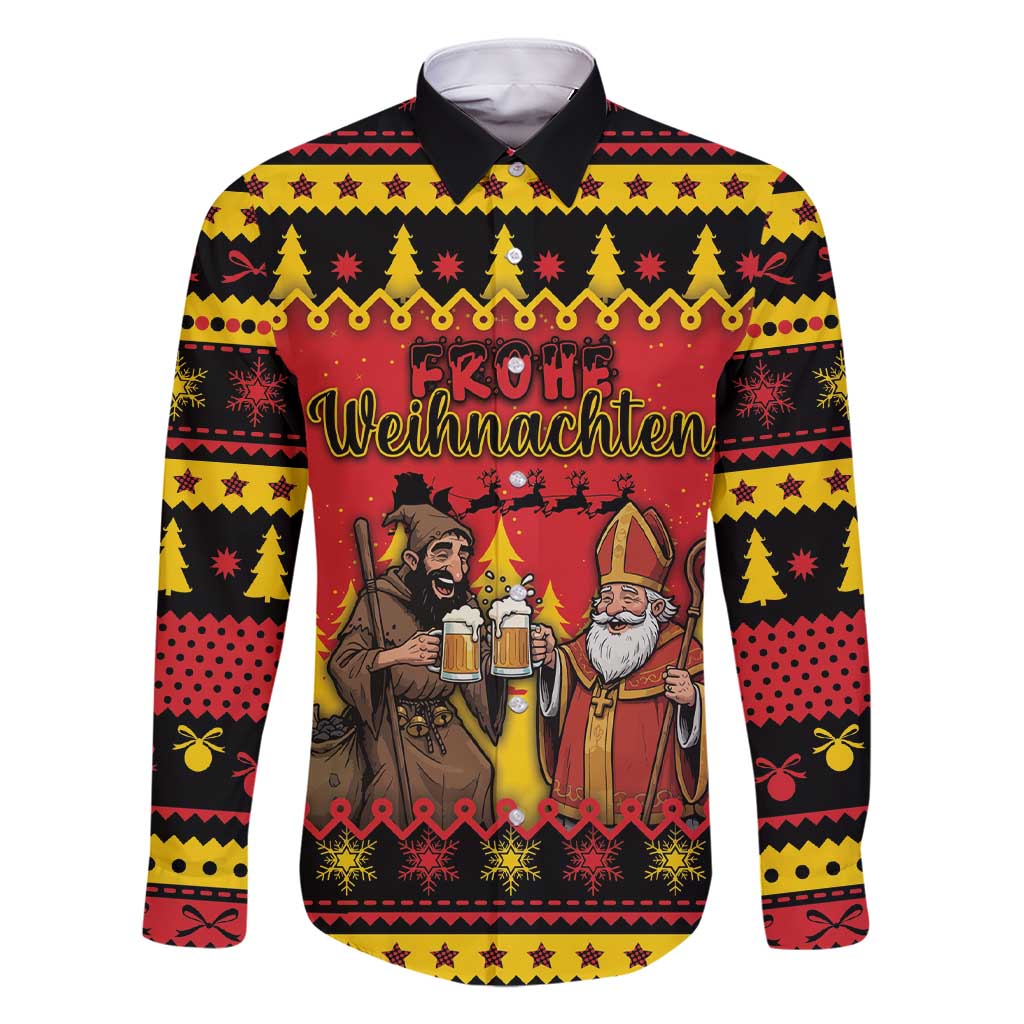 Germany Christmas Family Matching Short Sleeve Bodycon Dress and Hawaiian Shirt Saint Nicholas And Knecht Ruprecht Drink Beer - Wonder Print Shop