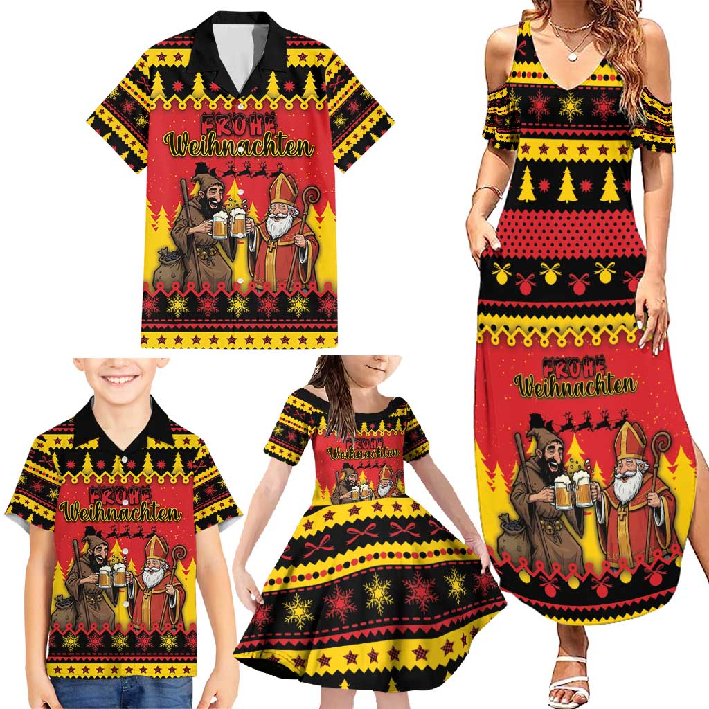 Germany Christmas Family Matching Summer Maxi Dress and Hawaiian Shirt Saint Nicholas And Knecht Ruprecht Drink Beer - Wonder Print Shop