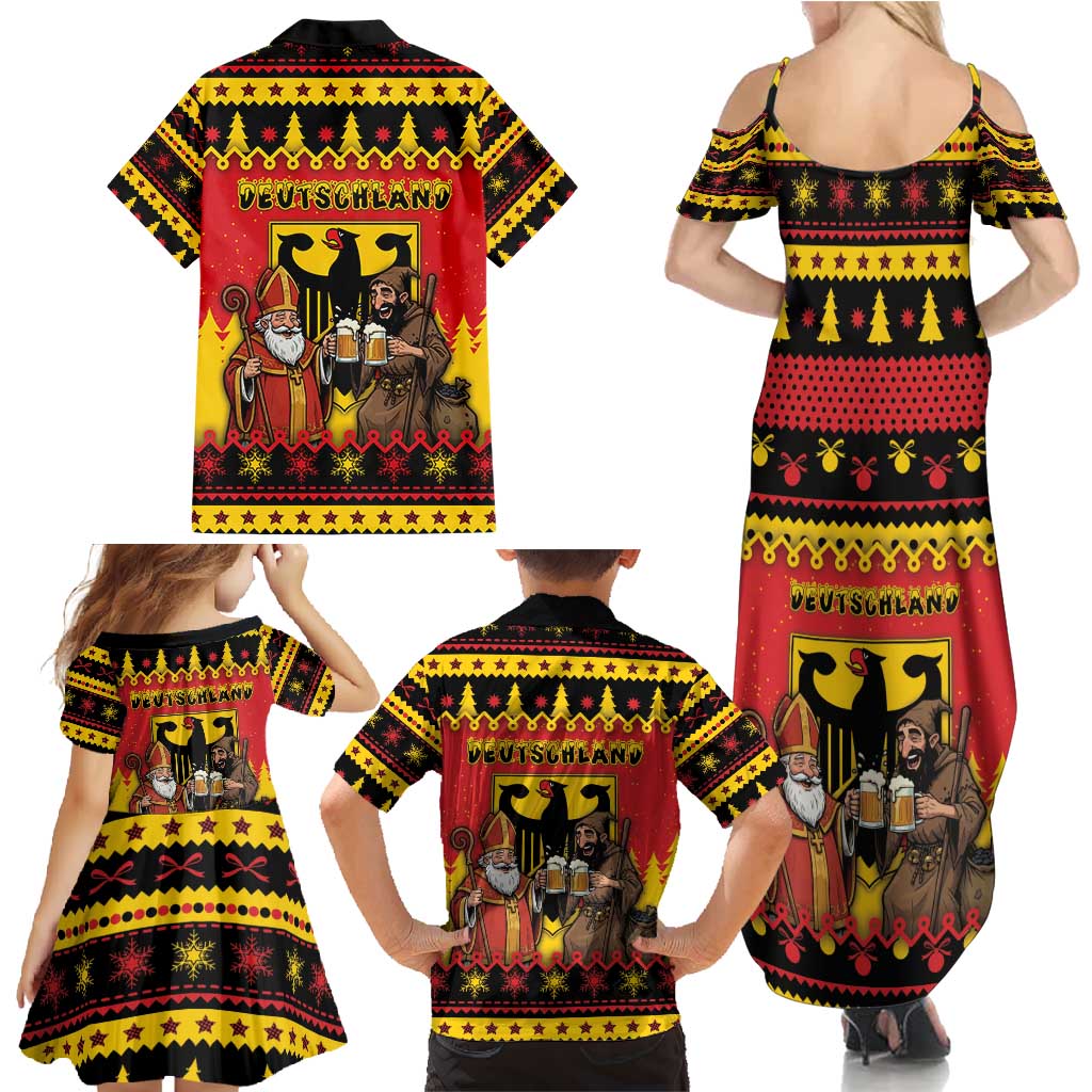 Germany Christmas Family Matching Summer Maxi Dress and Hawaiian Shirt Saint Nicholas And Knecht Ruprecht Drink Beer - Wonder Print Shop