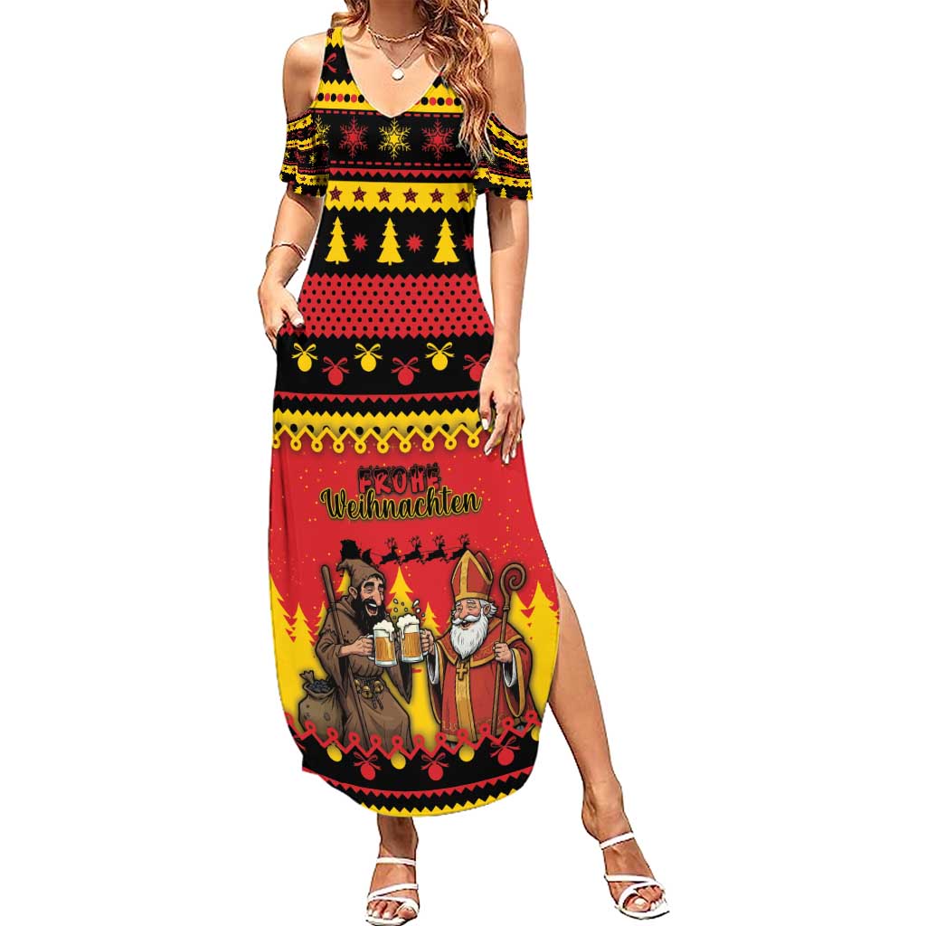 Germany Christmas Family Matching Summer Maxi Dress and Hawaiian Shirt Saint Nicholas And Knecht Ruprecht Drink Beer - Wonder Print Shop