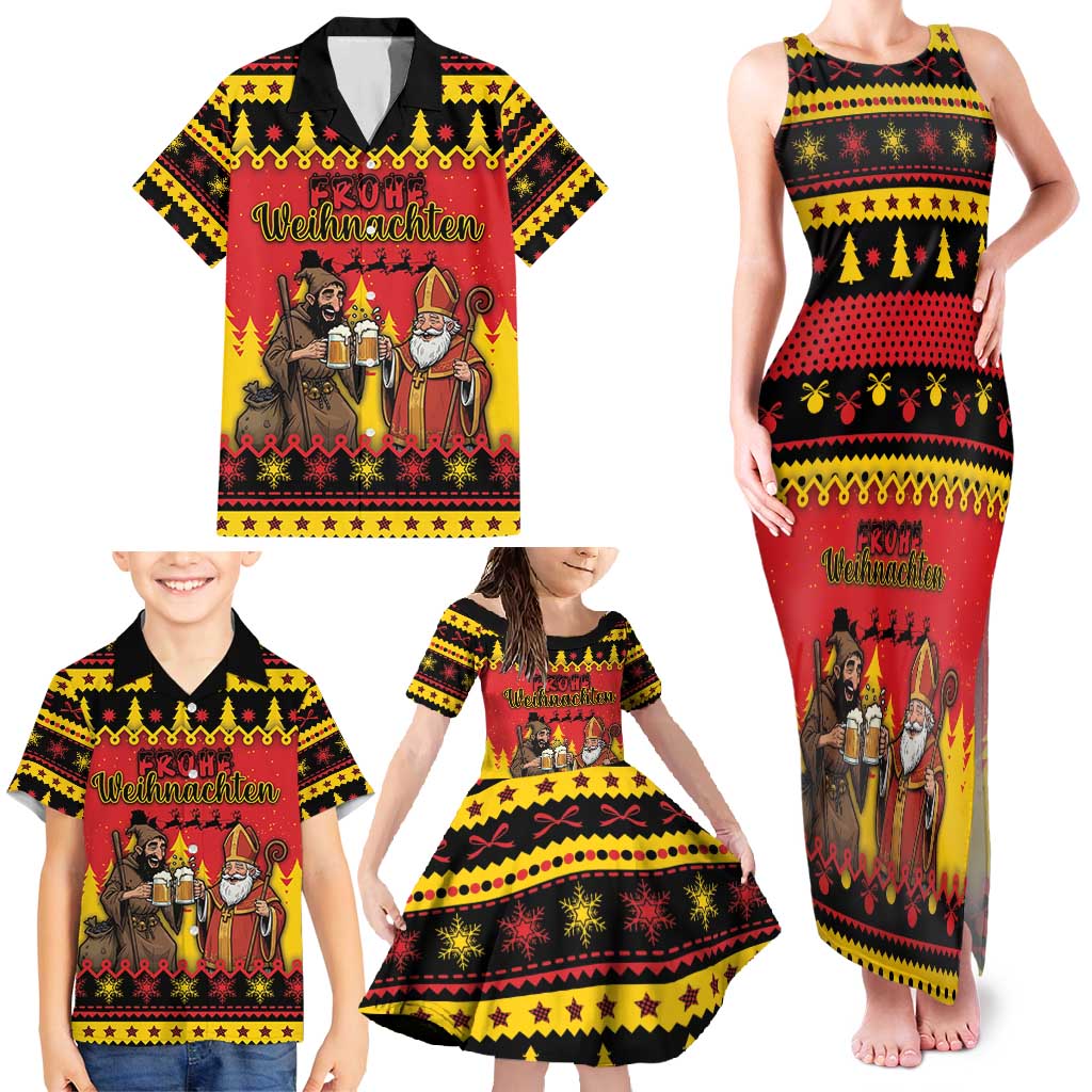 Germany Christmas Family Matching Tank Maxi Dress and Hawaiian Shirt Saint Nicholas And Knecht Ruprecht Drink Beer - Wonder Print Shop