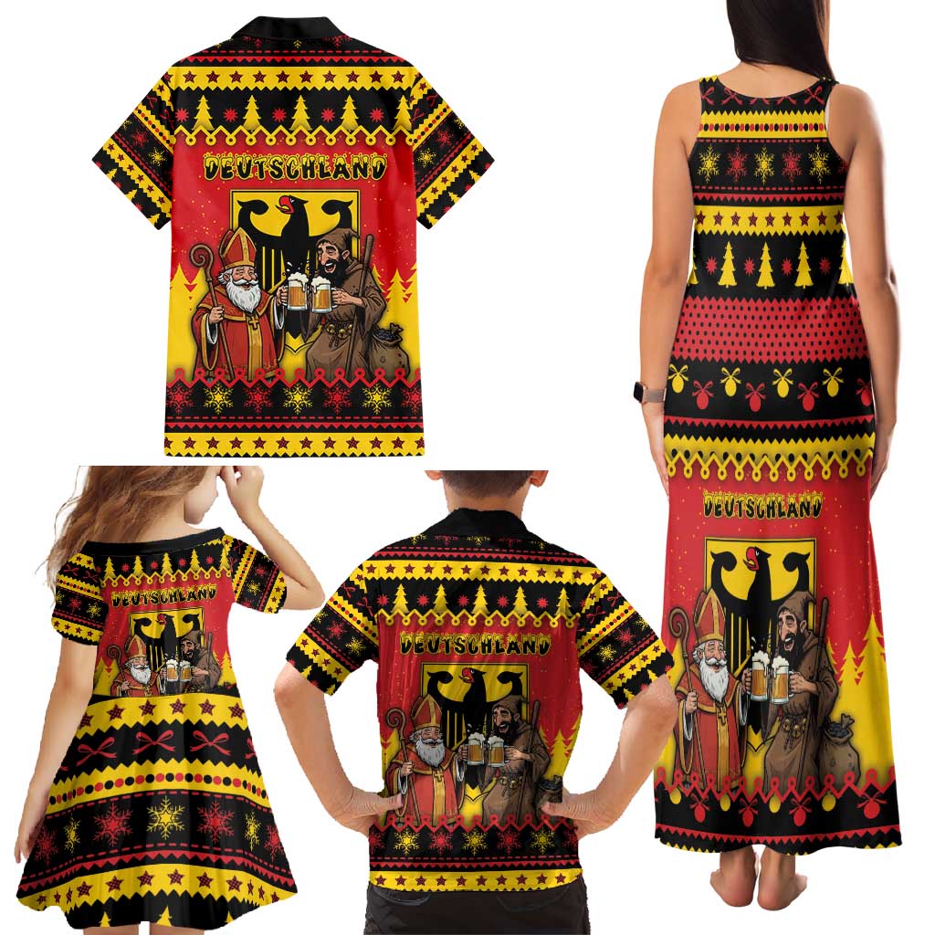 Germany Christmas Family Matching Tank Maxi Dress and Hawaiian Shirt Saint Nicholas And Knecht Ruprecht Drink Beer - Wonder Print Shop