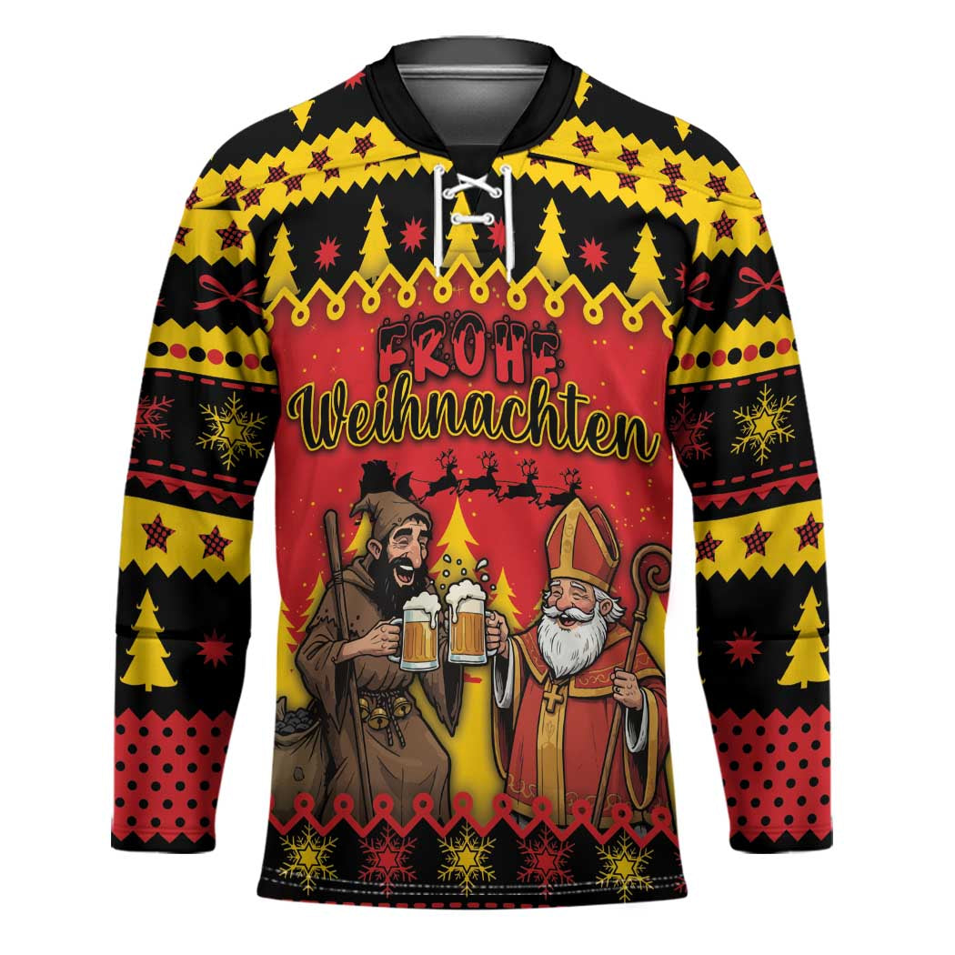 Germany Christmas Hockey Jersey Saint Nicholas And Knecht Ruprecht Drink Beer - Wonder Print Shop