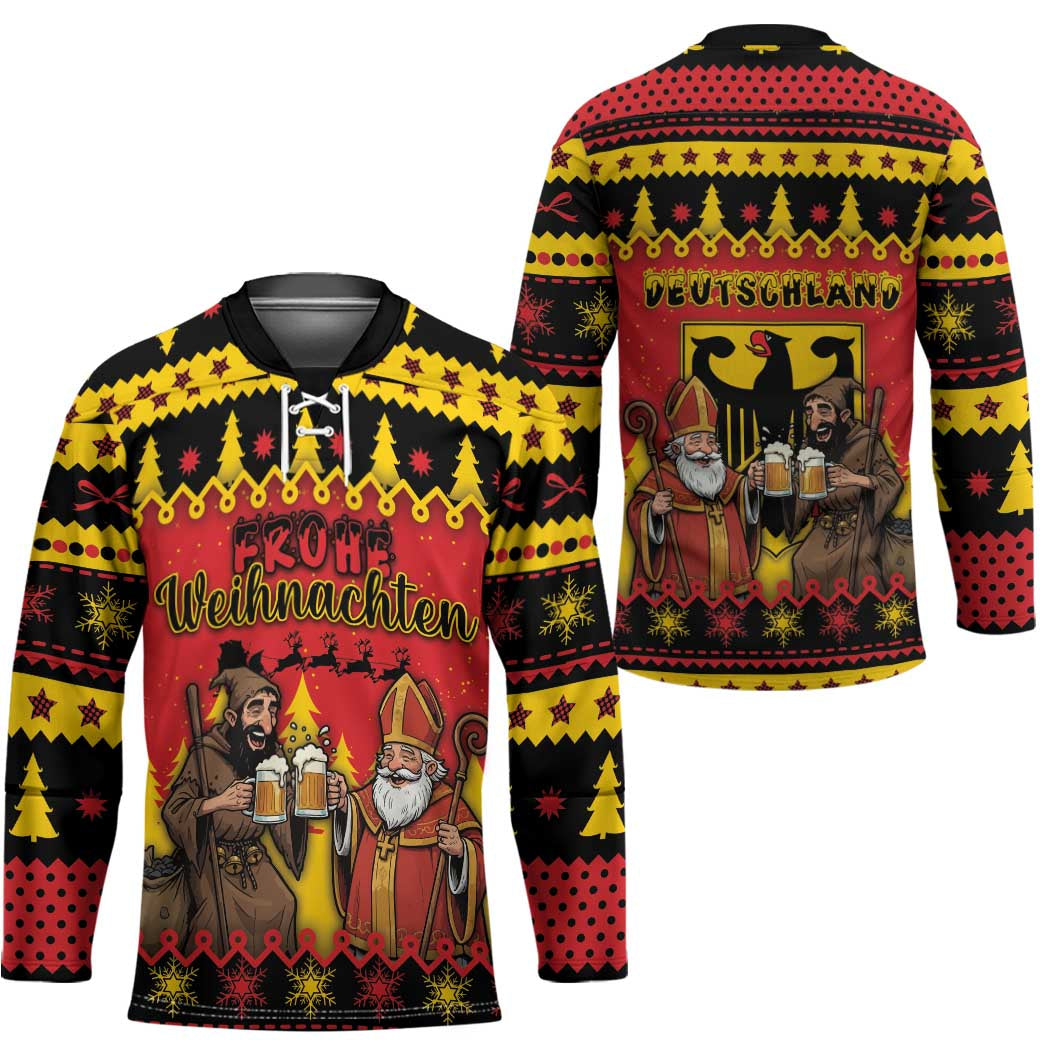 Germany Christmas Hockey Jersey Saint Nicholas And Knecht Ruprecht Drink Beer - Wonder Print Shop