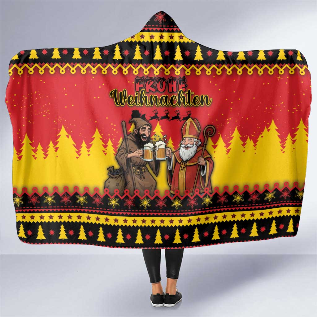 Germany Christmas Hooded Blanket Saint Nicholas And Knecht Ruprecht Drink Beer - Wonder Print Shop
