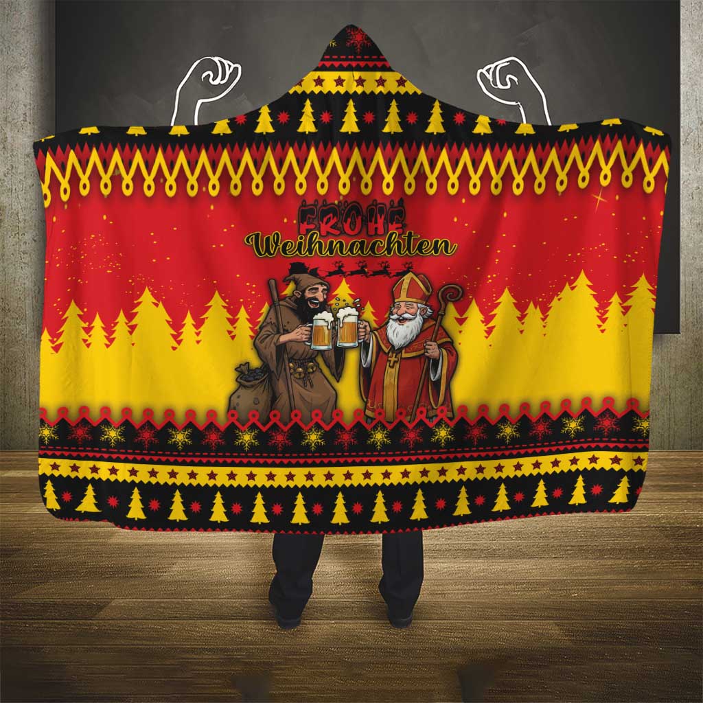 Germany Christmas Hooded Blanket Saint Nicholas And Knecht Ruprecht Drink Beer - Wonder Print Shop