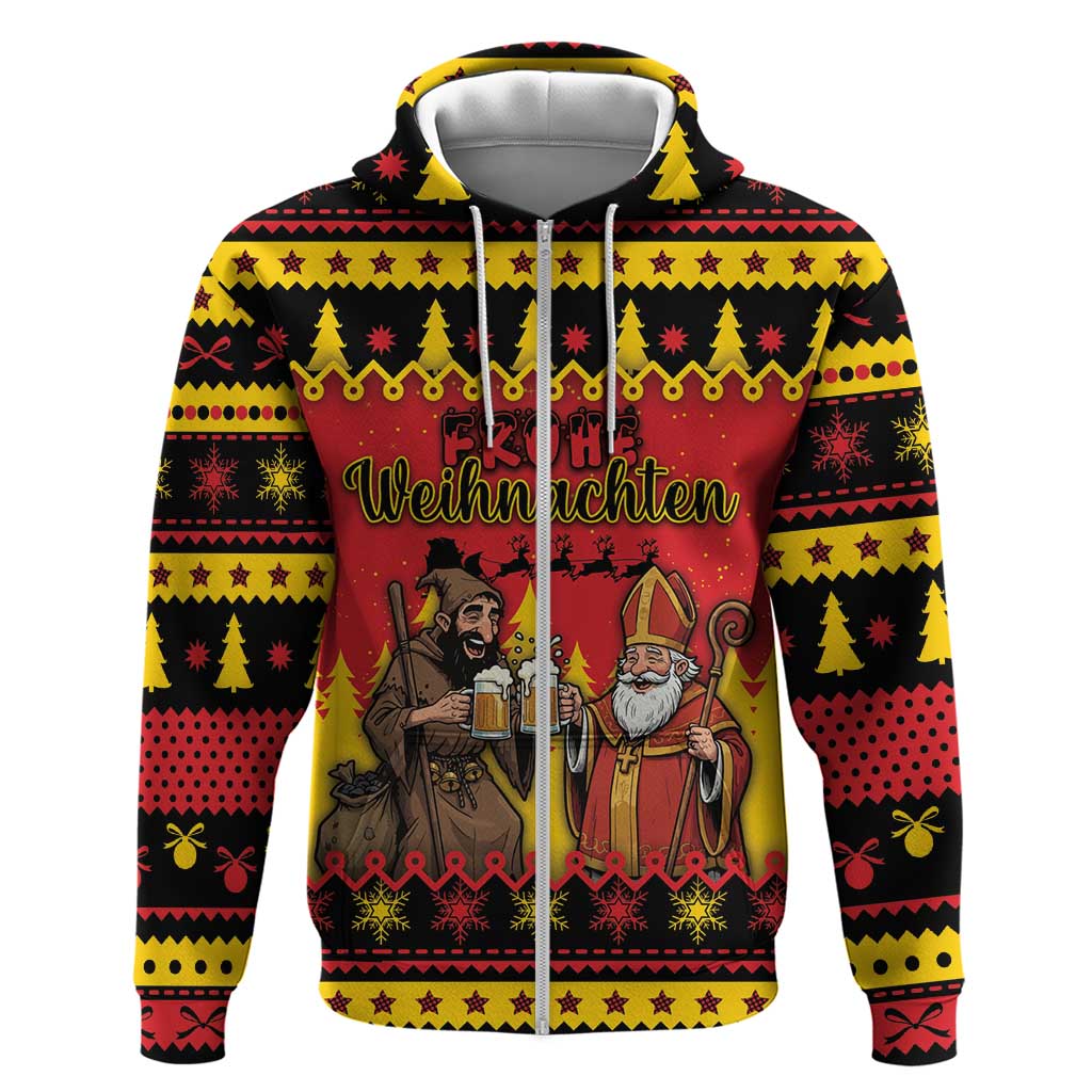 Germany Christmas Hoodie Saint Nicholas And Knecht Ruprecht Drink Beer - Wonder Print Shop