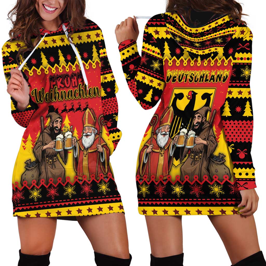 Germany Christmas Hoodie Dress Saint Nicholas And Knecht Ruprecht Drink Beer - Wonder Print Shop