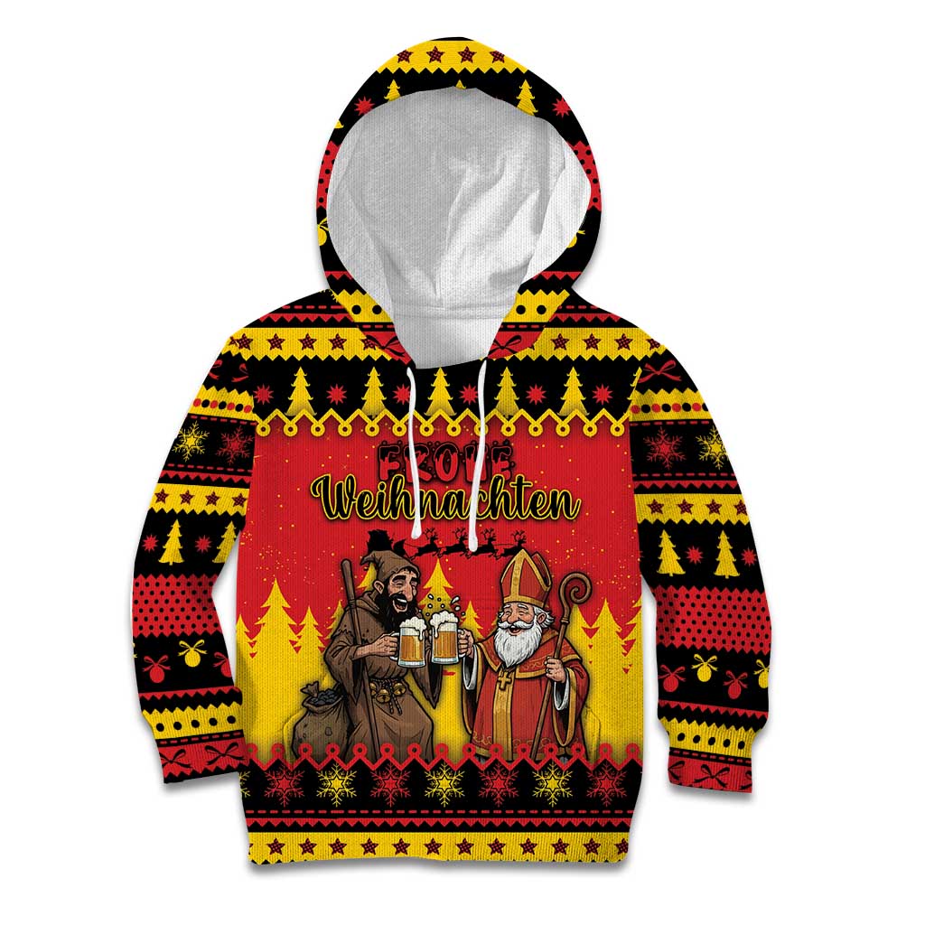 Germany Christmas Kid Hoodie Saint Nicholas And Knecht Ruprecht Drink Beer - Wonder Print Shop