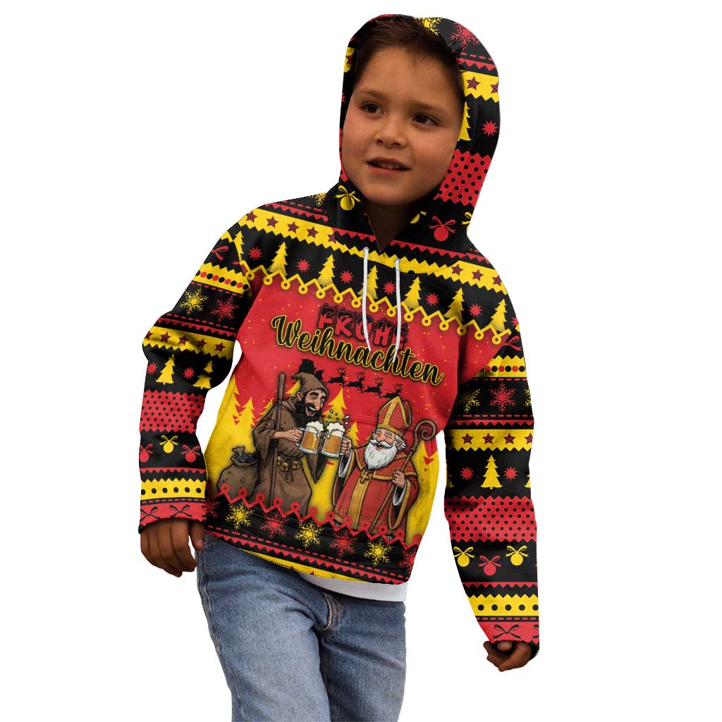Germany Christmas Kid Hoodie Saint Nicholas And Knecht Ruprecht Drink Beer - Wonder Print Shop