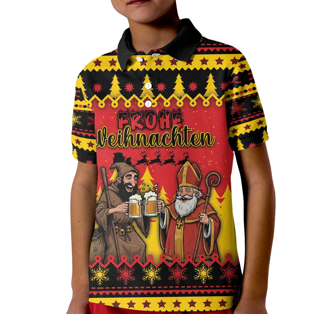 Germany Christmas Kid Polo Shirt Saint Nicholas And Knecht Ruprecht Drink Beer - Wonder Print Shop