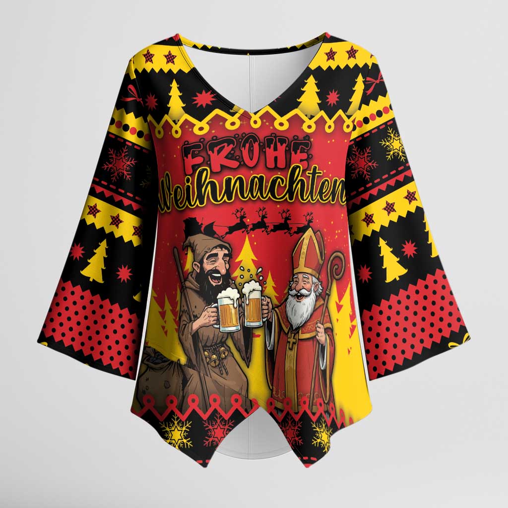 Germany Christmas Kimono Sleeve Blouse Saint Nicholas And Knecht Ruprecht Drink Beer - Wonder Print Shop
