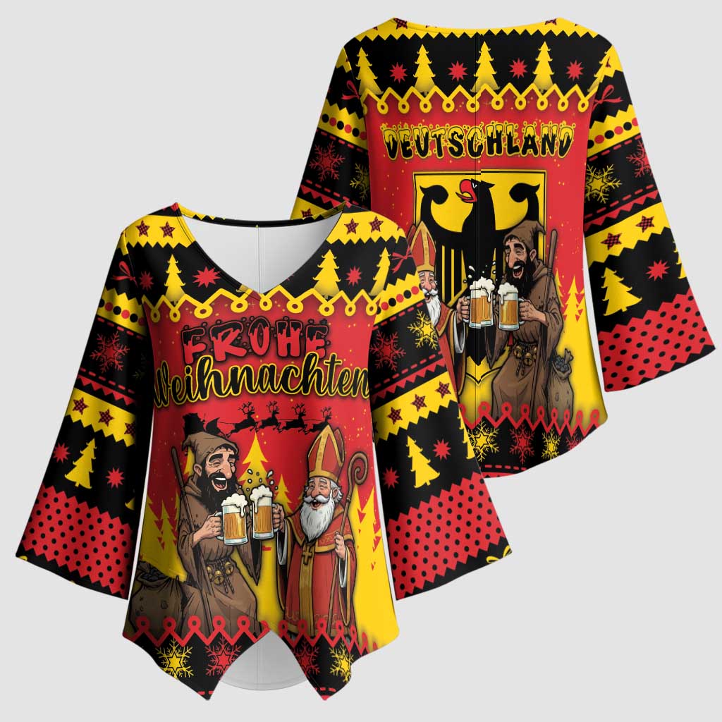 Germany Christmas Kimono Sleeve Blouse Saint Nicholas And Knecht Ruprecht Drink Beer - Wonder Print Shop