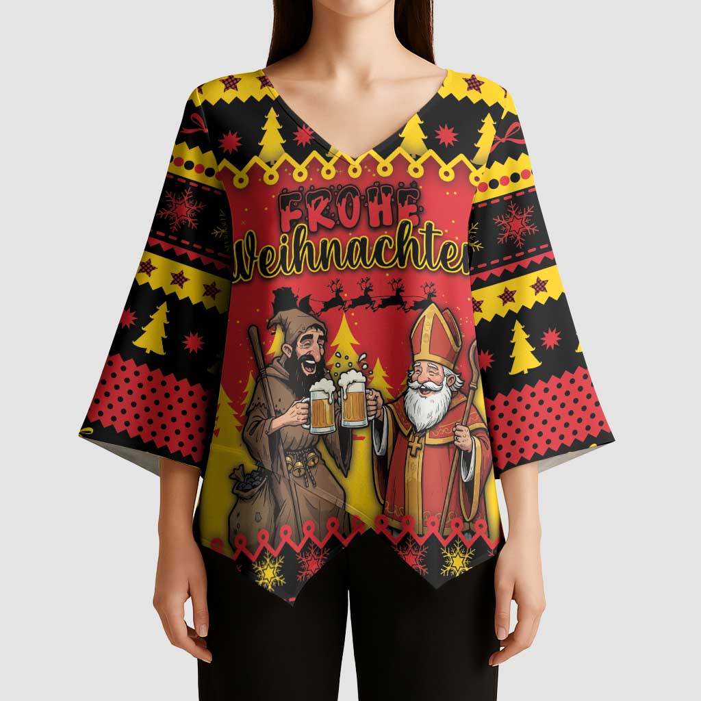 Germany Christmas Kimono Sleeve Blouse Saint Nicholas And Knecht Ruprecht Drink Beer - Wonder Print Shop