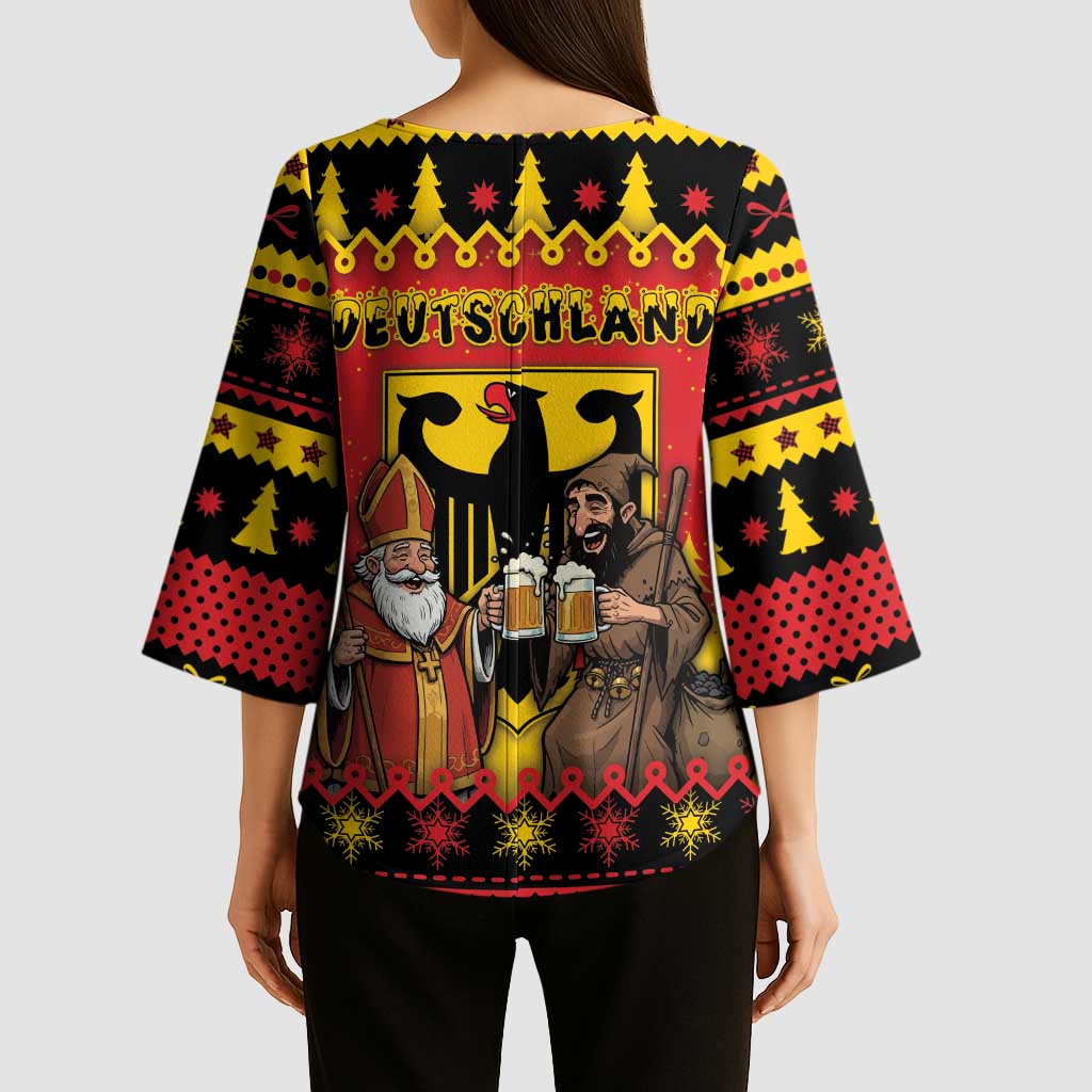 Germany Christmas Kimono Sleeve Blouse Saint Nicholas And Knecht Ruprecht Drink Beer - Wonder Print Shop