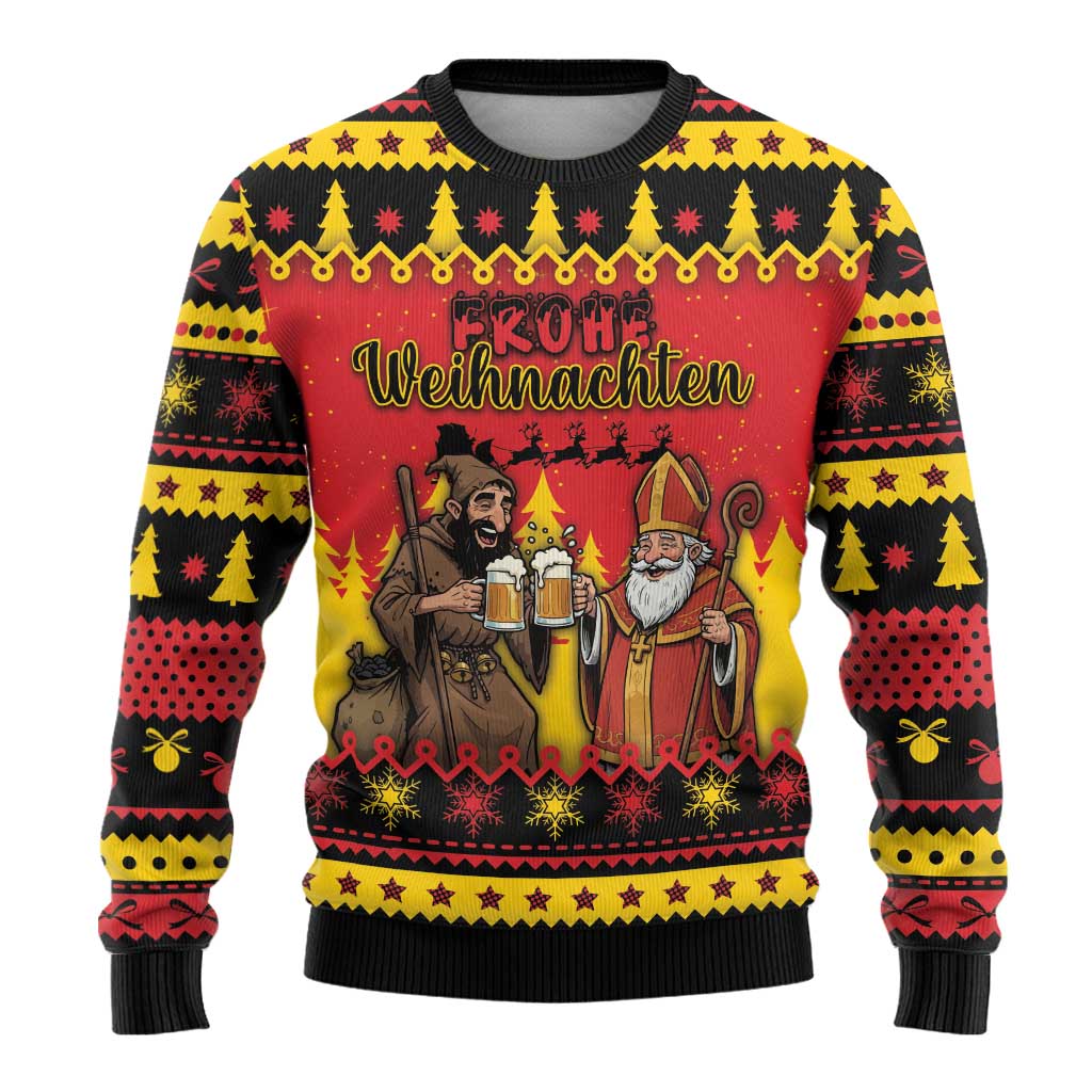 Germany Christmas Ugly Christmas Sweater Saint Nicholas And Knecht Ruprecht Drink Beer - Wonder Print Shop