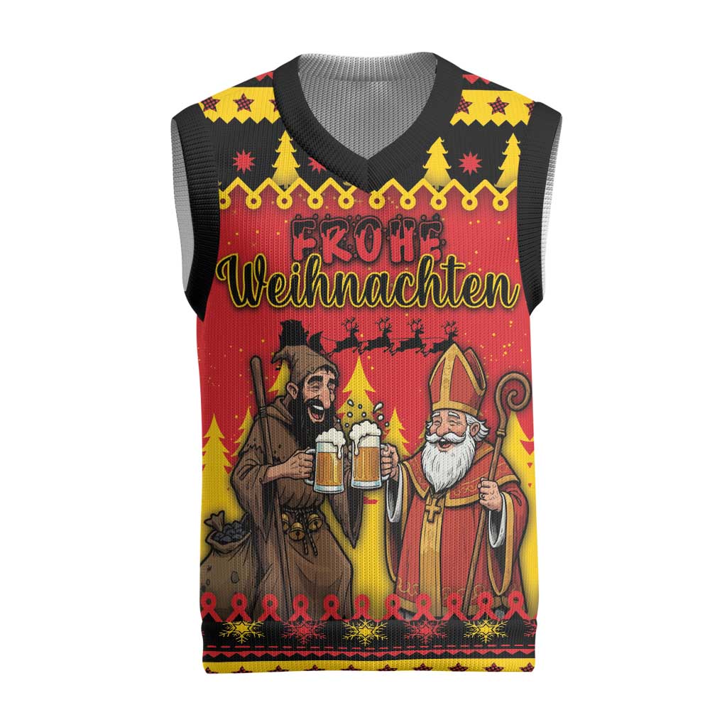 Germany Christmas Knitted V-Neck Vest Saint Nicholas And Knecht Ruprecht Drink Beer - Wonder Print Shop