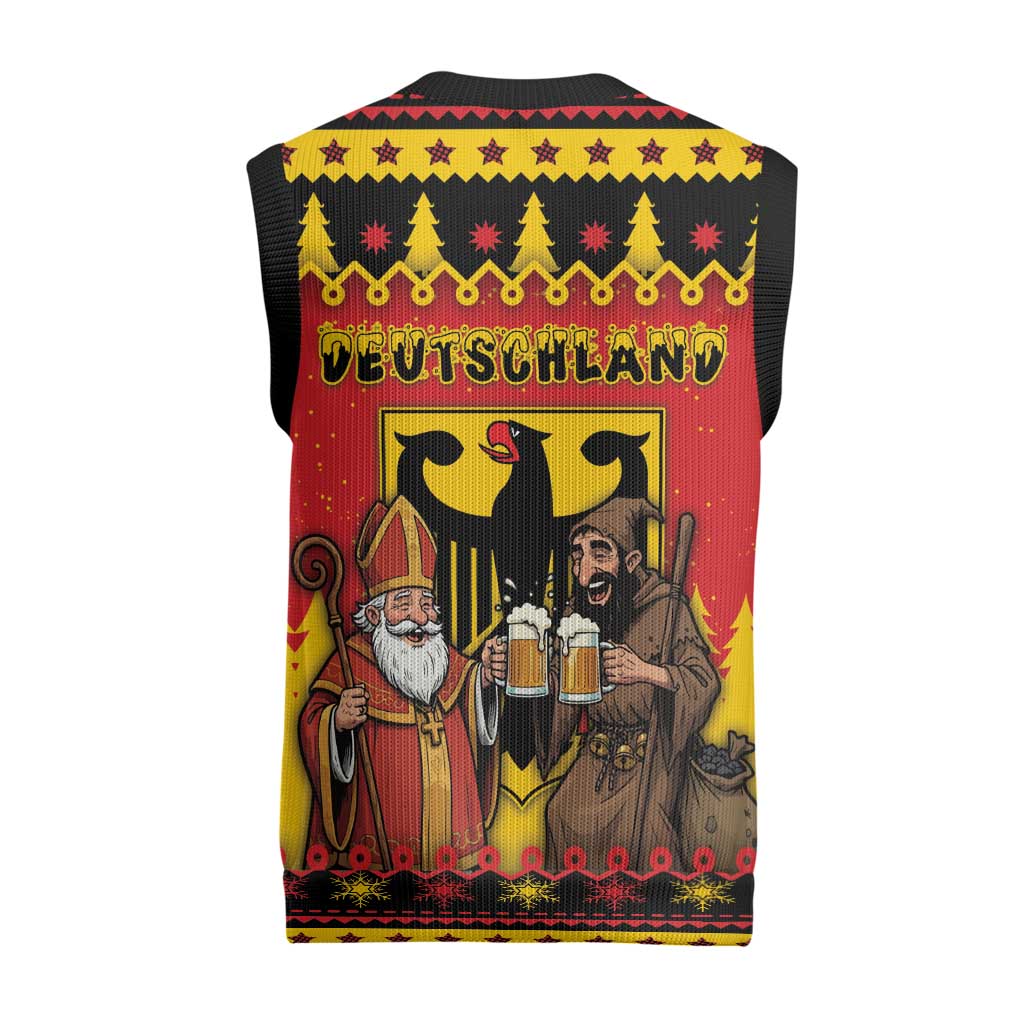 Germany Christmas Knitted V-Neck Vest Saint Nicholas And Knecht Ruprecht Drink Beer - Wonder Print Shop