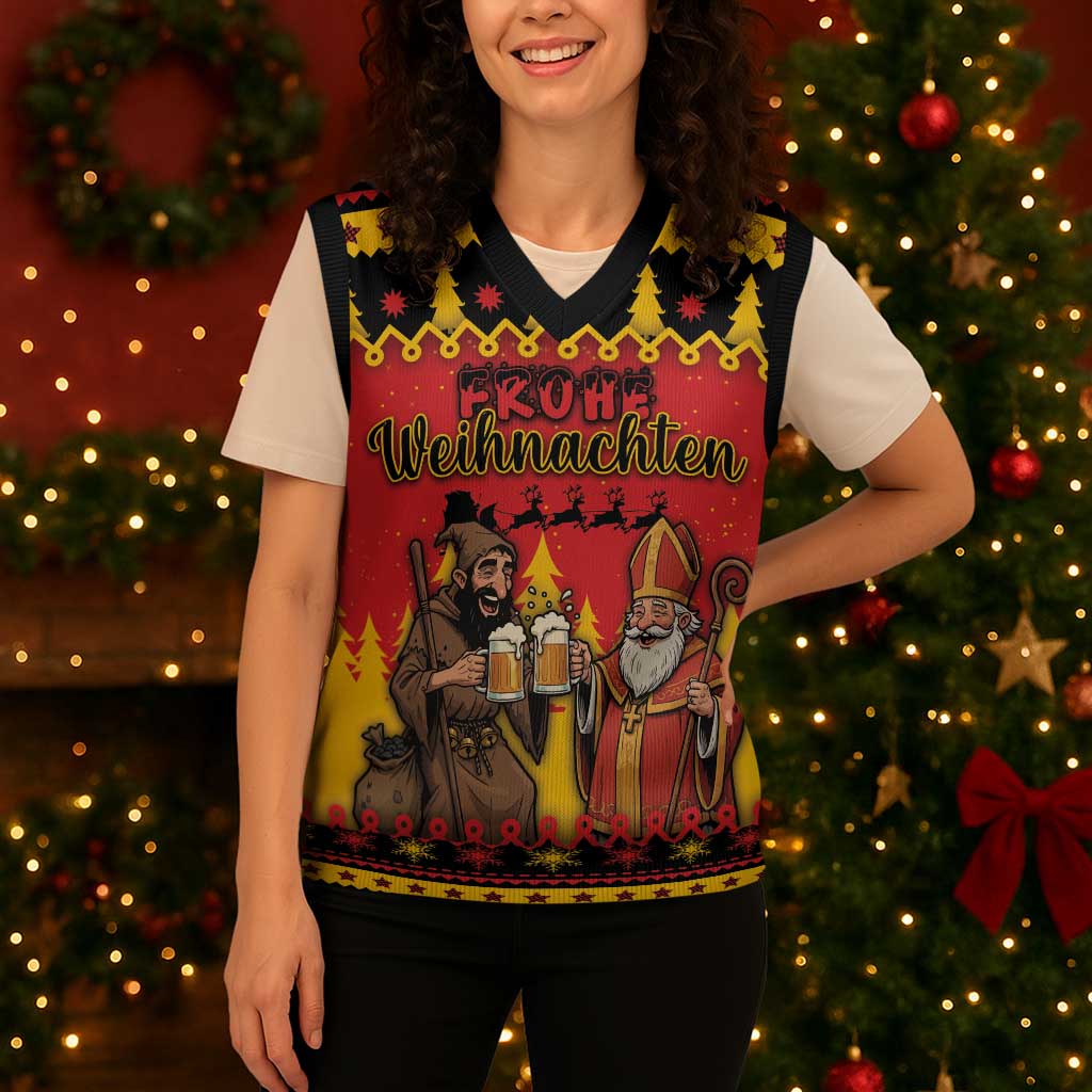 Germany Christmas Knitted V-Neck Vest Saint Nicholas And Knecht Ruprecht Drink Beer - Wonder Print Shop