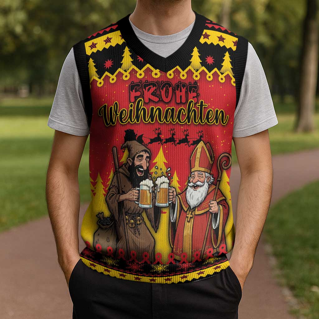 Germany Christmas Knitted V-Neck Vest Saint Nicholas And Knecht Ruprecht Drink Beer - Wonder Print Shop