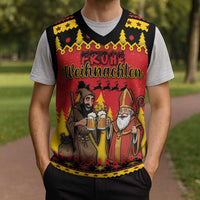 Germany Christmas Knitted V-Neck Vest Saint Nicholas And Knecht Ruprecht Drink Beer - Wonder Print Shop