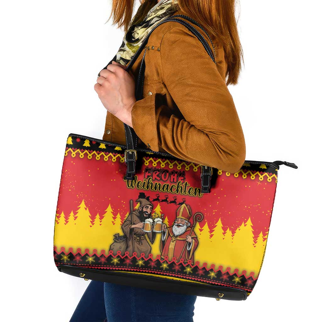 Germany Christmas Leather Tote Bag Saint Nicholas And Knecht Ruprecht Drink Beer - Wonder Print Shop