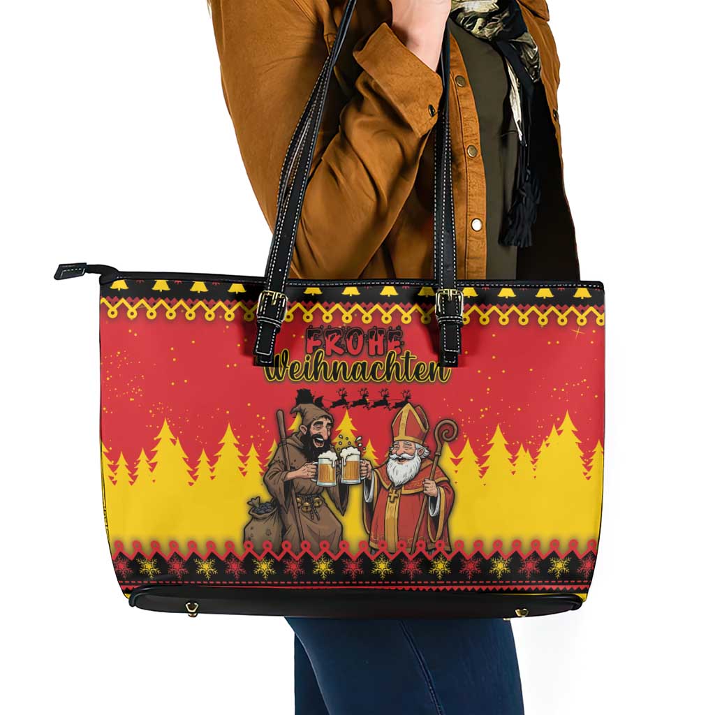 Germany Christmas Leather Tote Bag Saint Nicholas And Knecht Ruprecht Drink Beer - Wonder Print Shop