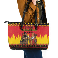 Germany Christmas Leather Tote Bag Saint Nicholas And Knecht Ruprecht Drink Beer - Wonder Print Shop