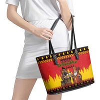 Germany Christmas Leather Tote Bag Saint Nicholas And Knecht Ruprecht Drink Beer - Wonder Print Shop