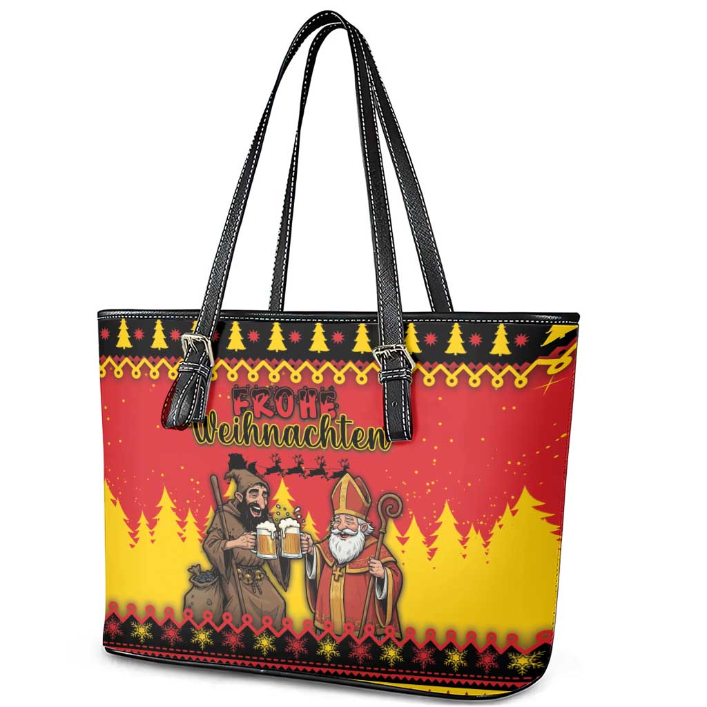 Germany Christmas Leather Tote Bag Saint Nicholas And Knecht Ruprecht Drink Beer - Wonder Print Shop