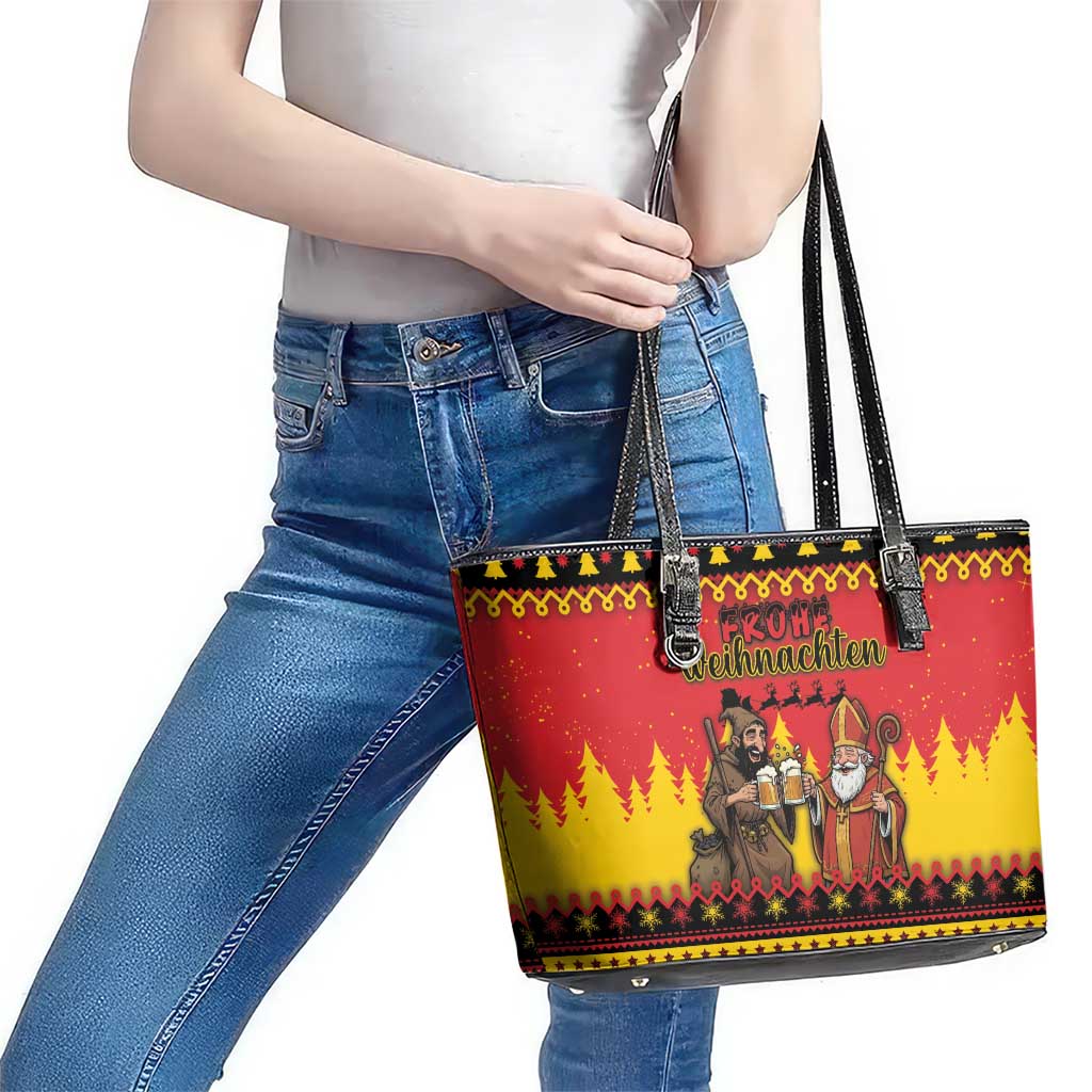 Germany Christmas Leather Tote Bag Saint Nicholas And Knecht Ruprecht Drink Beer - Wonder Print Shop